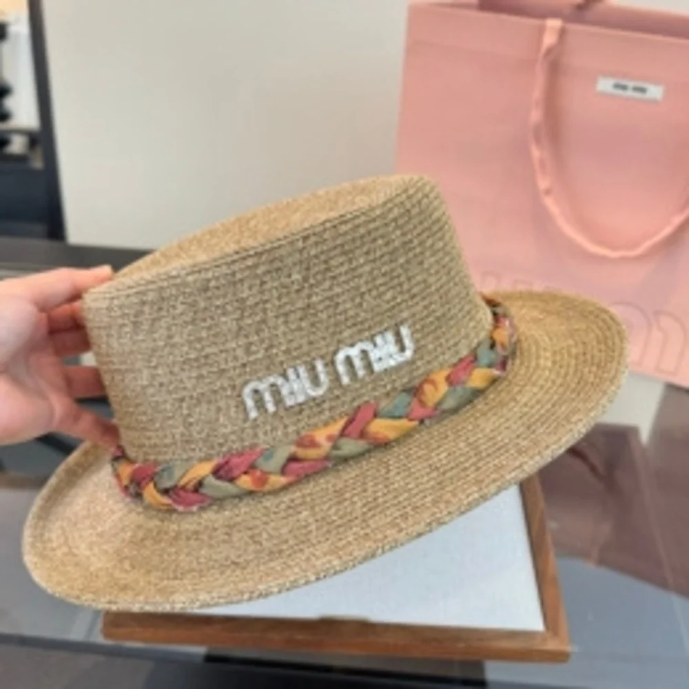 ☁️ Miu Miu ❀ Natural Straw Hat ✧ Colorful Braided Trim